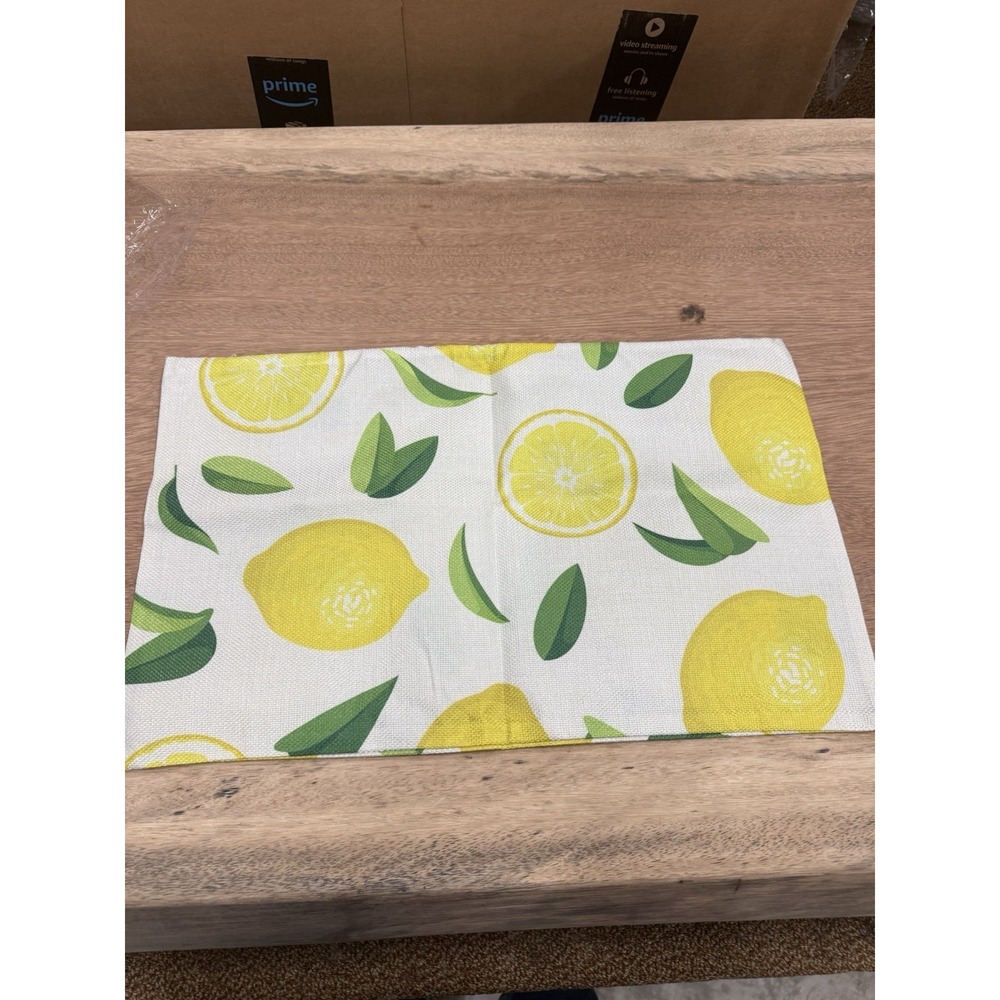 Smooffly Lemon Fruit Rectangular Fabric‎ Placemat 12x20 in Yellow Green White